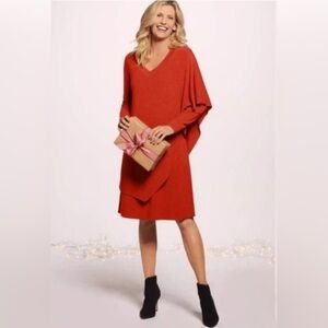 Soft Surroundings Marla Drape Dress Petite S Burnt Orange Overlay Lagenlook